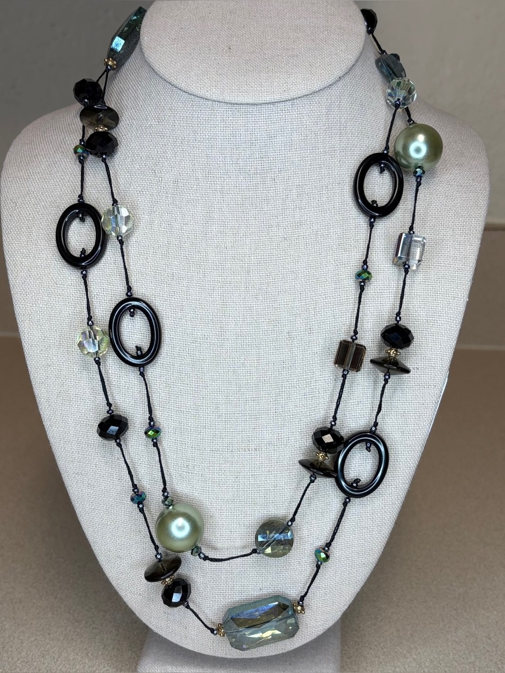 Premier Designs Long Hand-Knotted Crystal & Faux Pearl Statement Necklace
